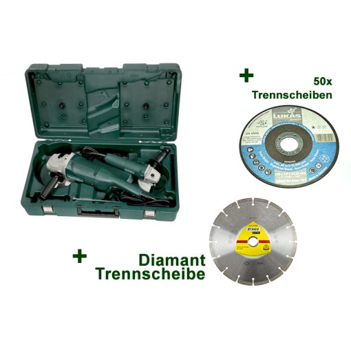 Winkelschleifer Combo-Set - WX2200+W850-125 Metabo + Diamant-Trennscheibe DT 300 U Extra + 50 Stück Trennscheiben