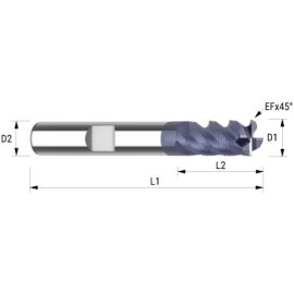 VHM-Schruppfräser Typ HR Drallwinkel 45° TIALN HB 10 mm